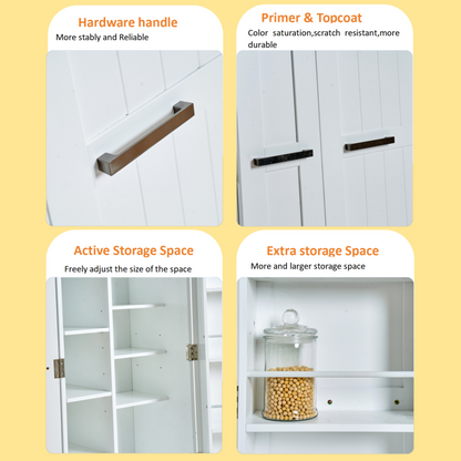 Kitchen Pantry Storage Cabinet,Freestanding Pantry Cabinet with Doors & Adjustable Shelves, Small Food Pantry Cabinet for Kitchen,Dining Room Craft Room (White)