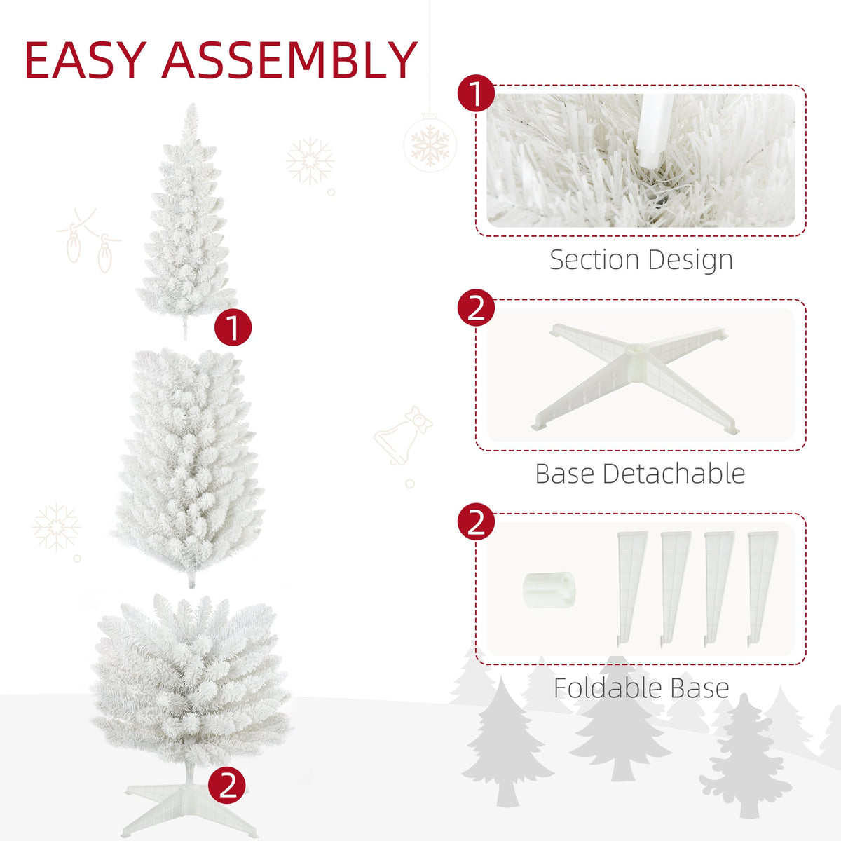 HOMCOM 6 Ft Pencil Snow-Flocked Christmas Tree, Small Spaces