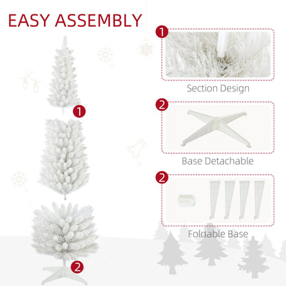 HOMCOM 6 Ft Pencil Snow-Flocked Christmas Tree, Small Spaces
