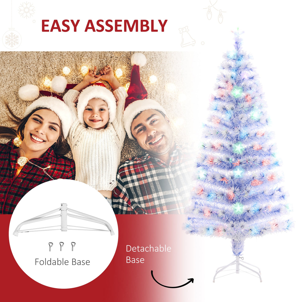 HOMCOM Classic Pre-Lit Christmas Tree, Fiber-Optic LED