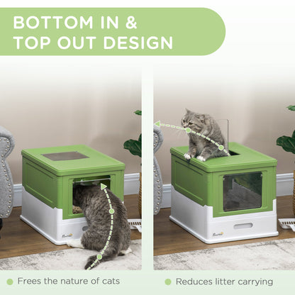 PawHut Modern Cat Litter Box for Homes, Enclosed Top-Exit
