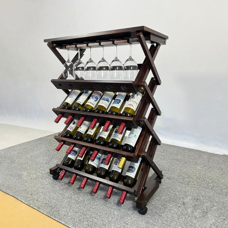 Walnut Freestanding Wine Rack for Home Bar, 26-Bottle
