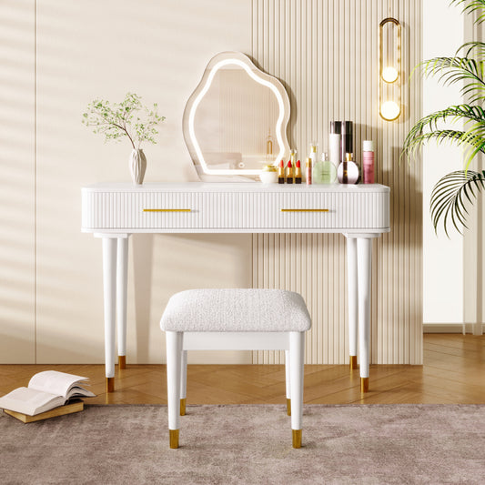 Modern Vanity Set for Bedroom with Touch LED Mirror, 2 Drawers