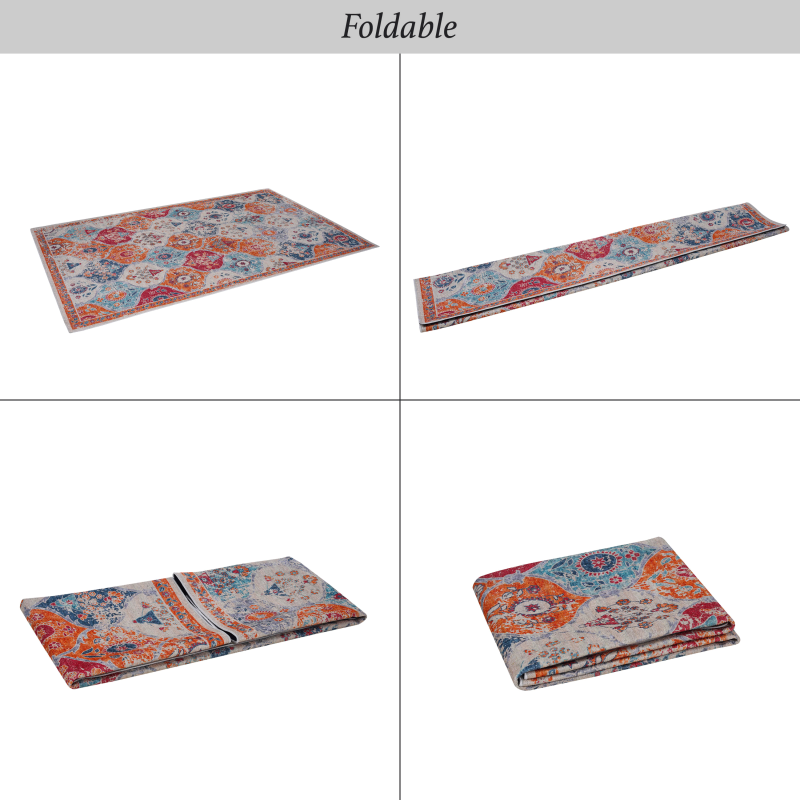 NAAR MAVAL Cream Area Rug for Living Room, Washable 5x8