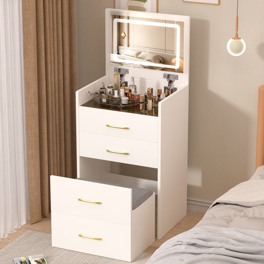 Compact Makeup Vanity for Bedroom with Lift-Top Mirror