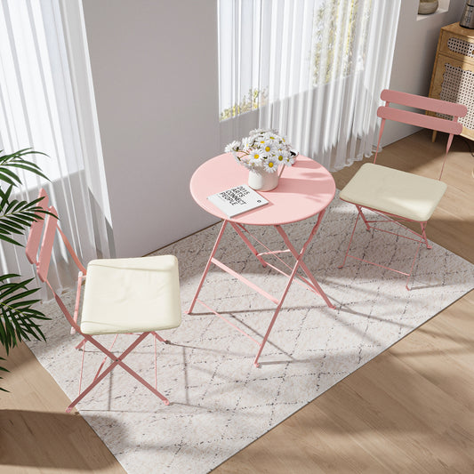 Modern 3-Piece Metal Bistro Set for Patio & Balcony, Pink