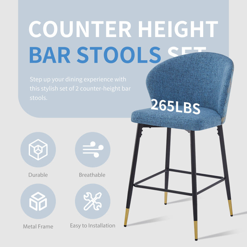 Jacquard Counter Stools for Kitchen, Metal Footrest, 2-Pack