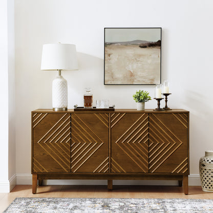 Walnut Mid-Century Sideboard for Living Room, Fluted Doors