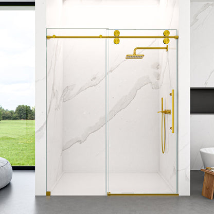 56"-60"W x 72"H Frameless Single Sliding Shower Door _ 5/16" (8mm) Clear Tempered Glass, Bypass Design with Matte Black Finish