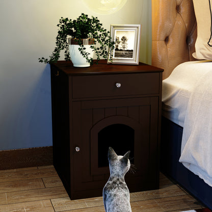 Modern Wood Cat Litter Box End Table, Indoor, Hides Litter
