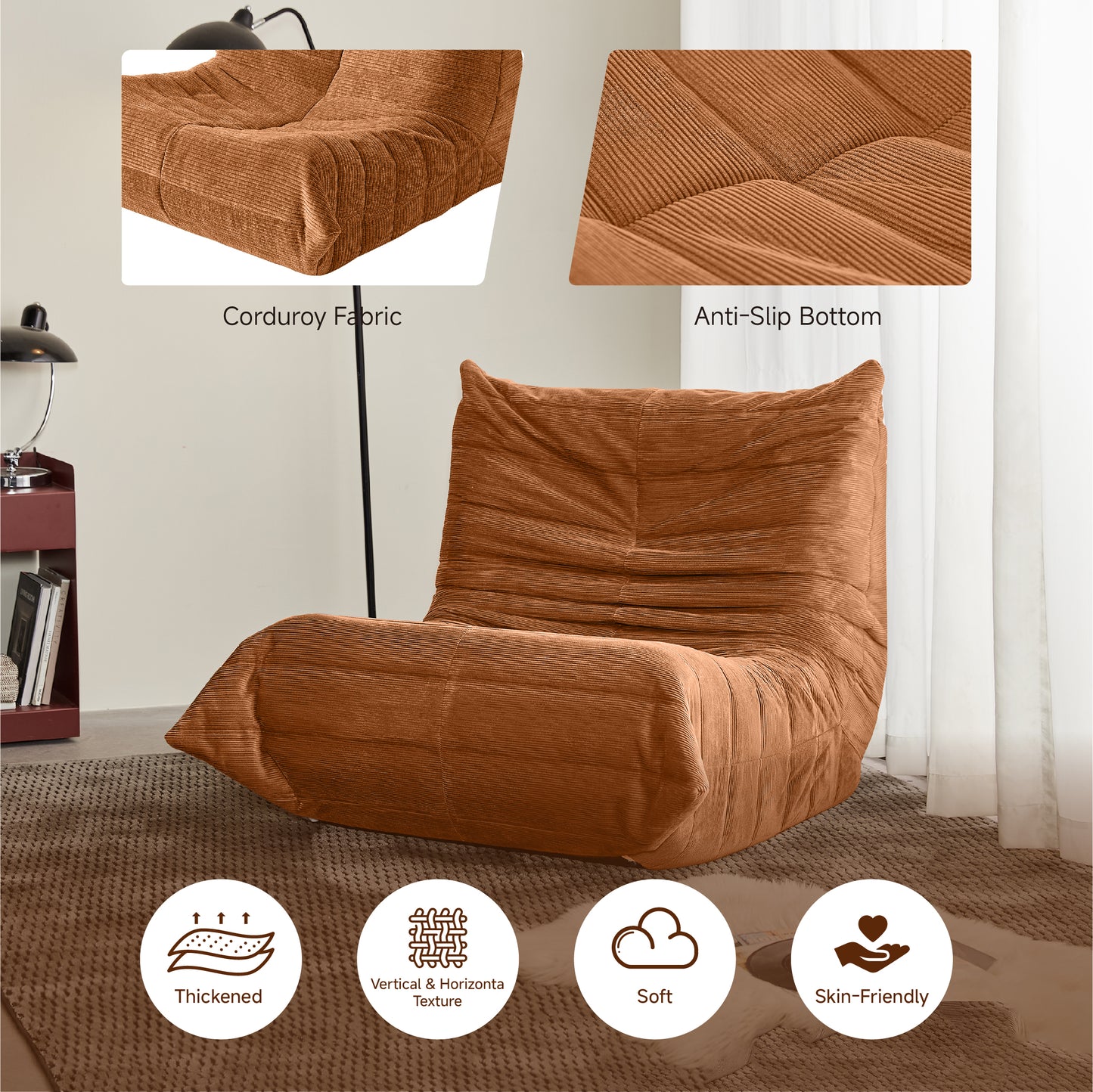 Bean Bag Chairs for Adults, BeanBag Reading Chair Memory Foam Couch, Floor Chair Soft Teddy Material, Comfy Reading Nook Chairs for Bedroom Living Room Office