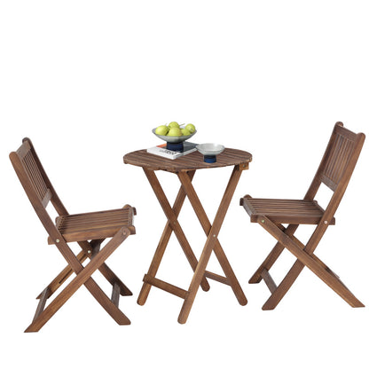 Natural Acacia 3-Pc Bistro Set for Patio & Balcony, Folding