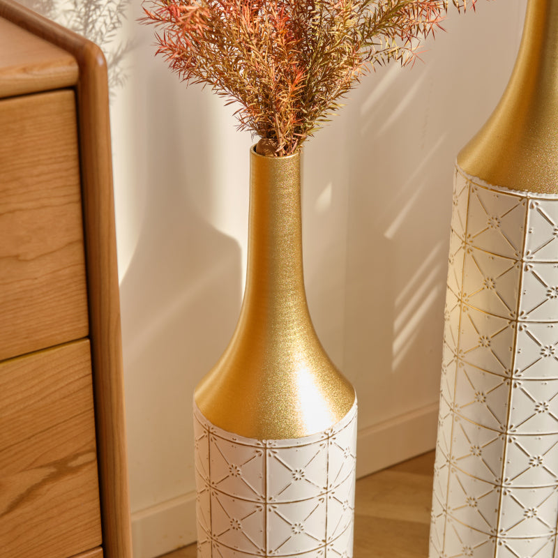 Modern Floor Vase Trio for Living Room, Tall White Metal