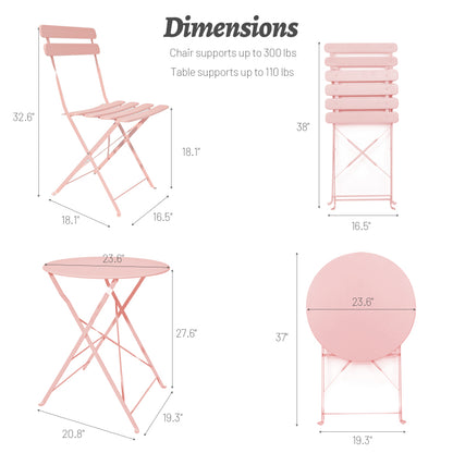 Modern 3-Piece Metal Bistro Set for Patio & Balcony, Pink
