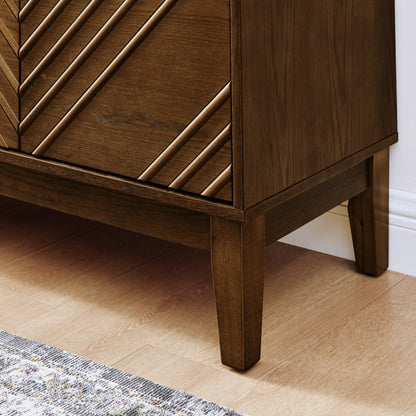 Walnut Mid-Century Sideboard for Living Room, Fluted Doors