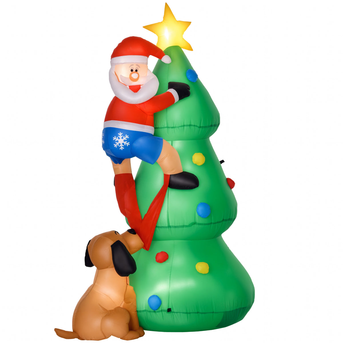 HOMCOM LED Christmas Tree Yard Inflatable with Santa & Pup