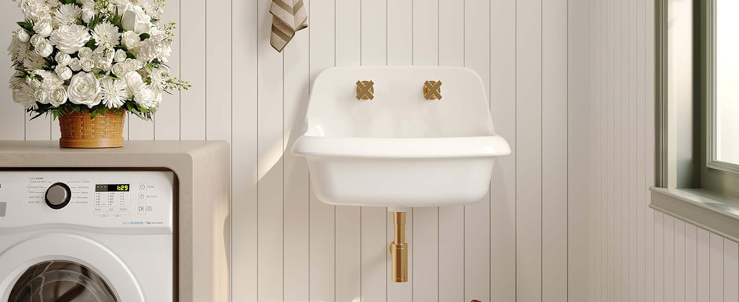 ELLAI Farmhouse Wall-Mount Laundry Sink with High Back