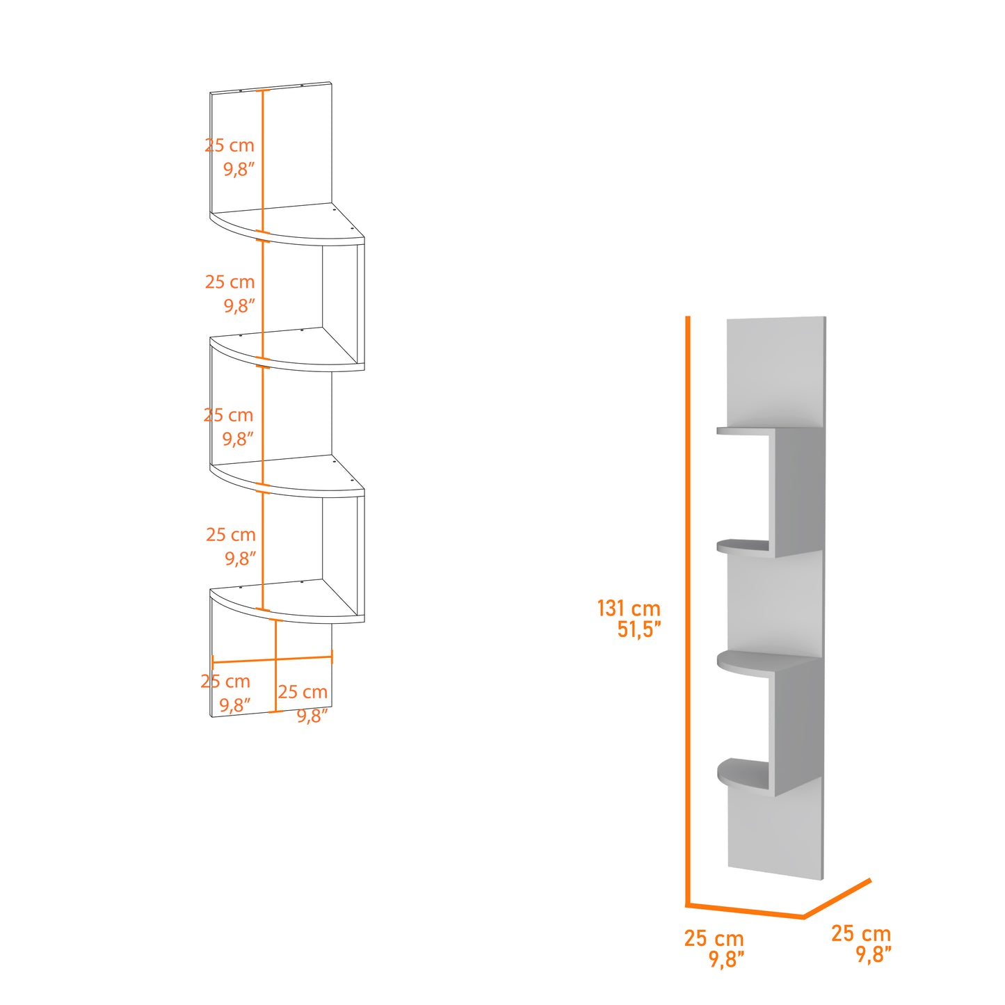 Rosebud Modern Corner Floating Shelf, Living Room 4-Tier