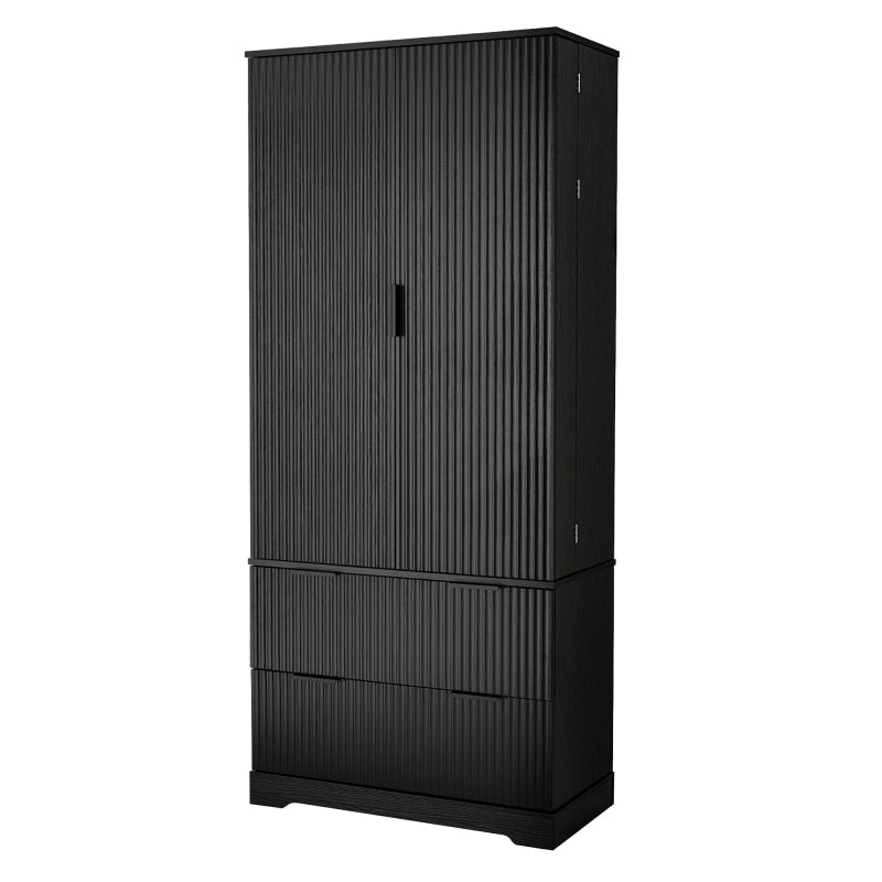 Modern Fluted Kitchen Pantry Cabinet, Drawers & Spice Racks
