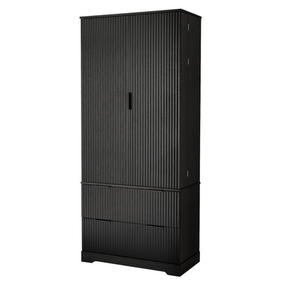 Modern Fluted Kitchen Pantry Cabinet, Drawers & Spice Racks