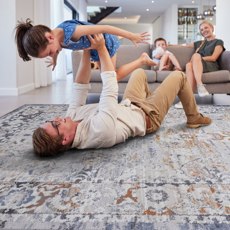 NAAR PAYAS Traditional Hallway Runner Rug, Ivory/Grey, 2x8