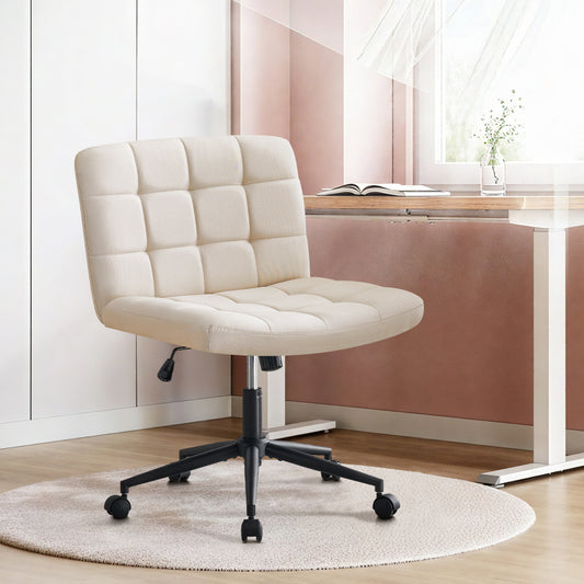 Cozy Linen Armless Home Office Chair with Lumbar Support