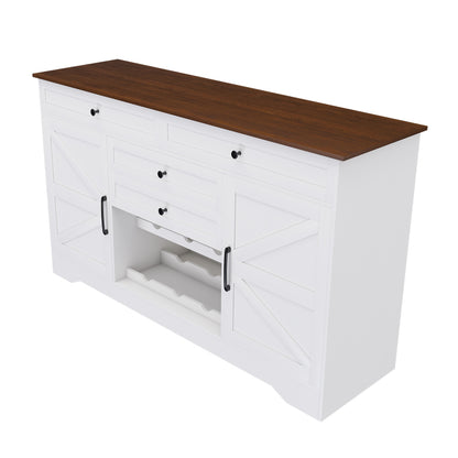Farmhouse Dining Sideboard with Wood Top & Adjustable Shelf