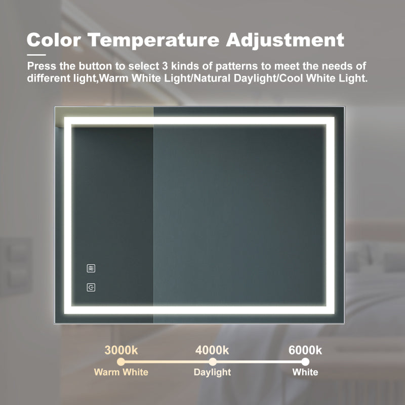 Modern Bathroom LED Vanity Mirror 32x24, Anti-Fog, Dimmable