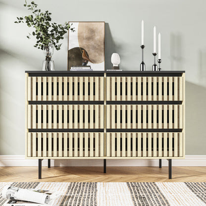 Fluted,Bedroom Storage Cabinet,Six drawer storage,Large Capacity,Modern Minimalist Drawer Cabinet,Two-tone Design