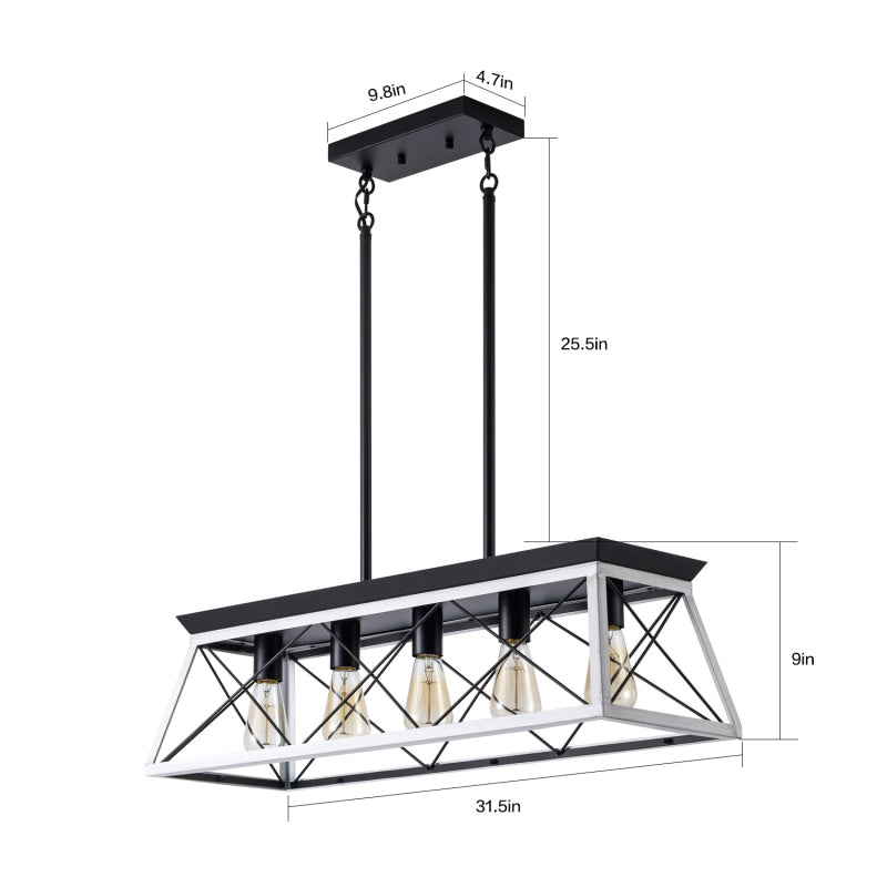 Modern Industrial 5-Light Pendant for Dining with Metal Cage