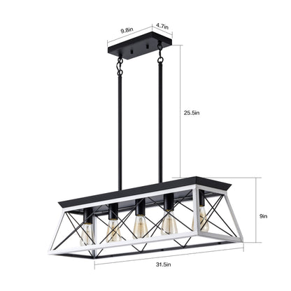 Modern Industrial 5-Light Pendant for Dining with Metal Cage
