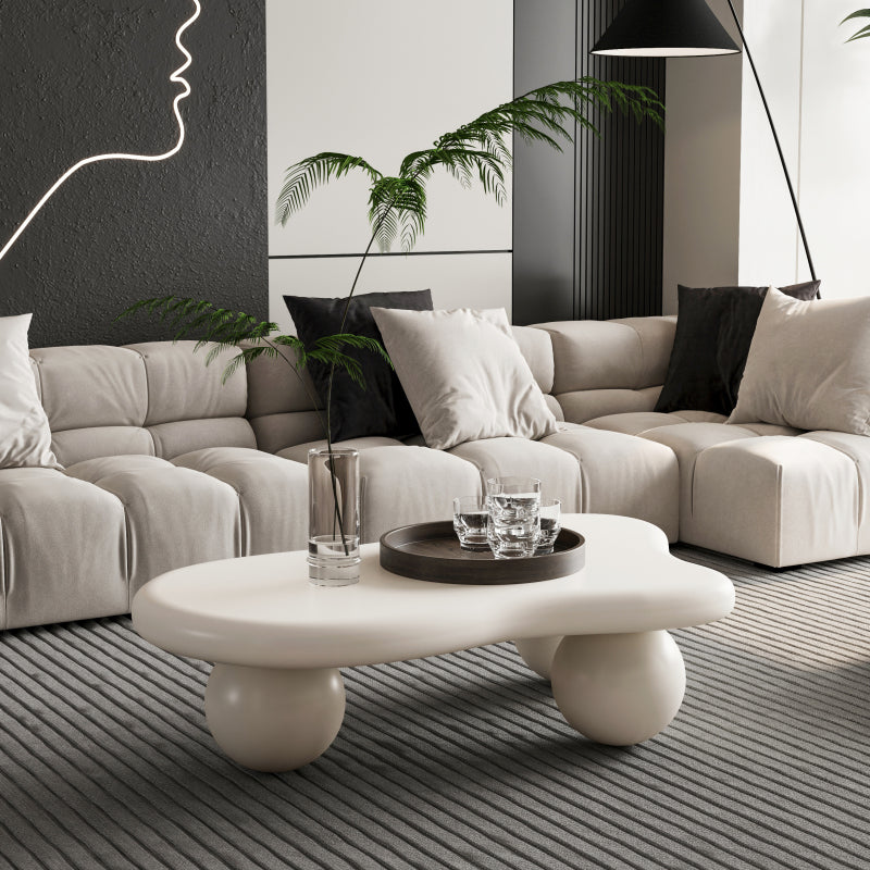 Modern Black Cloud Coffee Table for Living Room, 3 Ball Legs