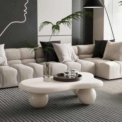 Modern Black Cloud Coffee Table for Living Room, 3 Ball Legs