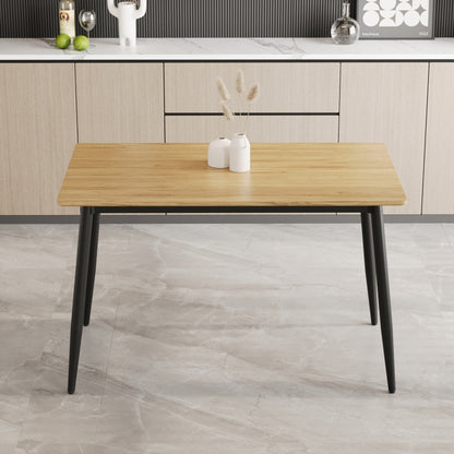 Modern Minimalist Dining Table for Kitchen, Black Metal Legs