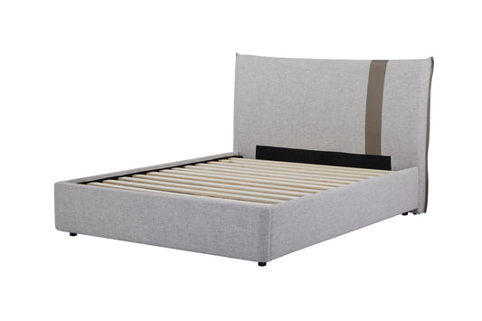 Ashora Bed Frame &ndash; Solid Wood Frame with Grey Upholstered Headboard