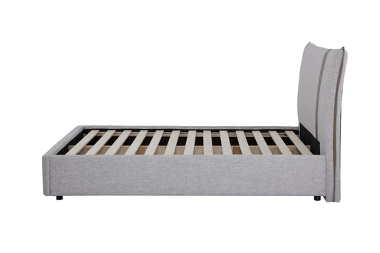 Ashora Bed Frame &ndash; Solid Wood Frame with Grey Upholstered Headboard