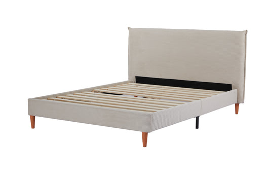 Rafiel Modern Bed Frame &ndash; Soft Beige Fabric &amp; Solid Wood