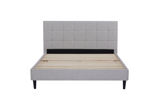 Eowynne Modern Bed Frame &ndash; Soft Grey Fabric &amp; Solid Wood Design