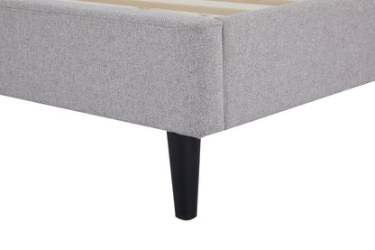 Eowynne Modern Bed Frame &ndash; Soft Grey Fabric &amp; Solid Wood Design