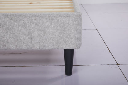 Eowynne Modern Bed Frame &ndash; Soft Grey Fabric &amp; Solid Wood Design