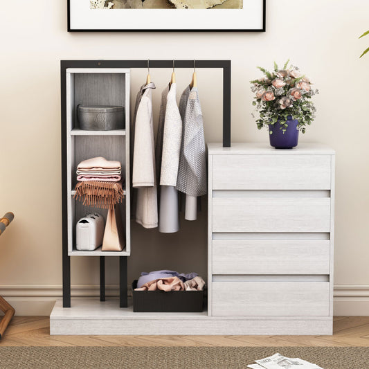 Sleek White Bedroom Wardrobe, 4 Drawers & 3 Shelves