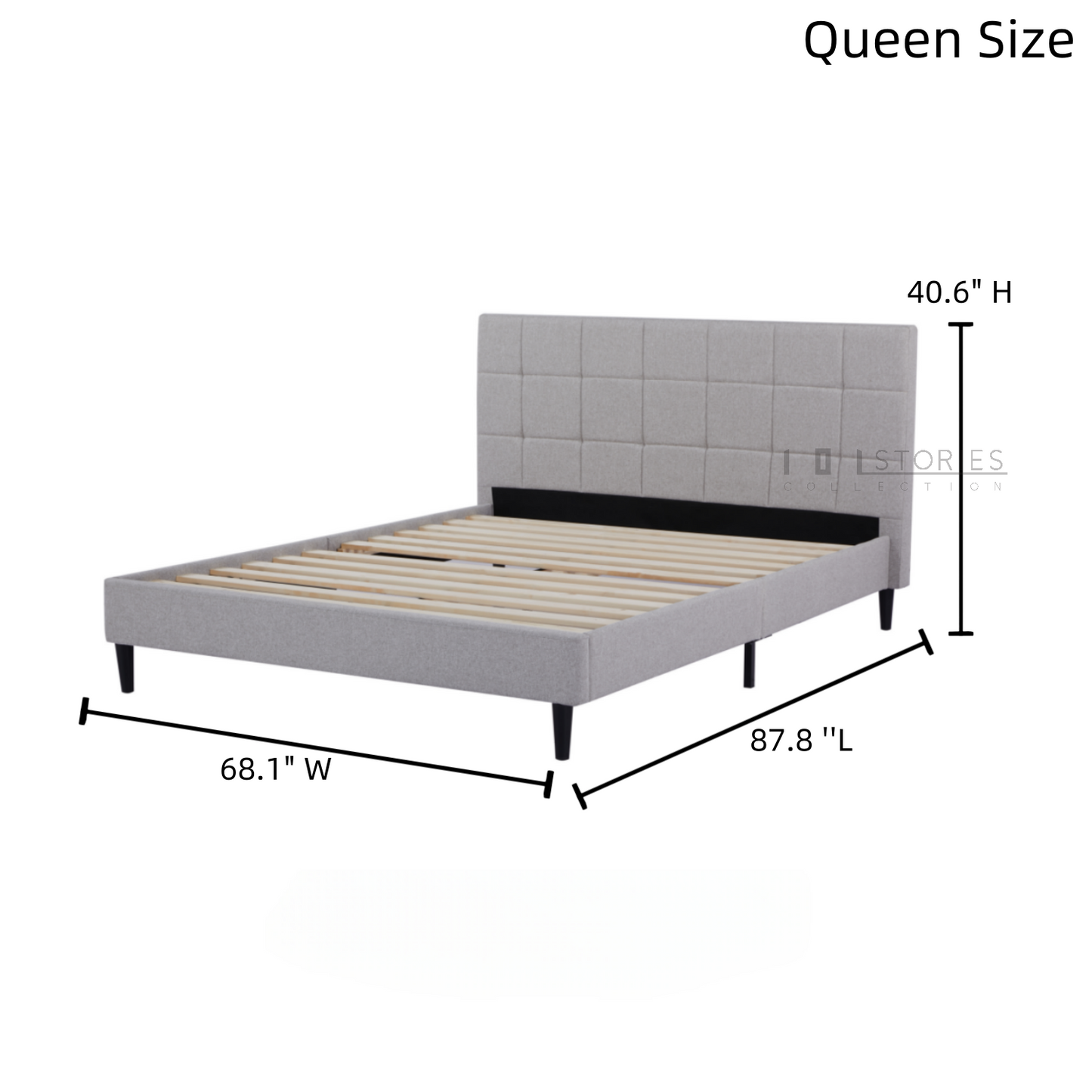 Eowynne Modern Bed Frame &ndash; Soft Grey Fabric &amp; Solid Wood Design