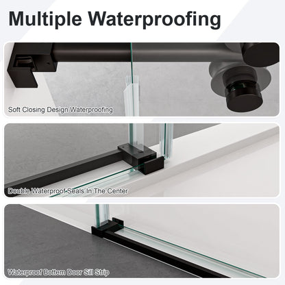 56"-60"W x 72"H Frameless Single Sliding Shower Door _ 5/16" (8mm) Clear Tempered Glass, Bypass Design with Matte Black Finish