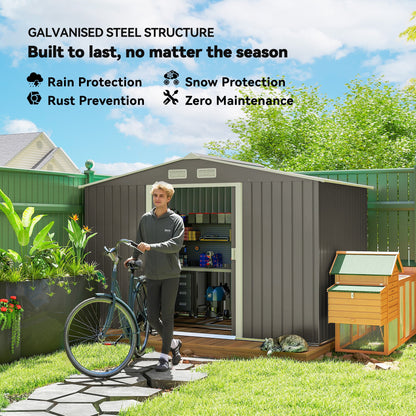 Outsunny Metal Storage Shed, Backyard 9x6, Foundation Kit