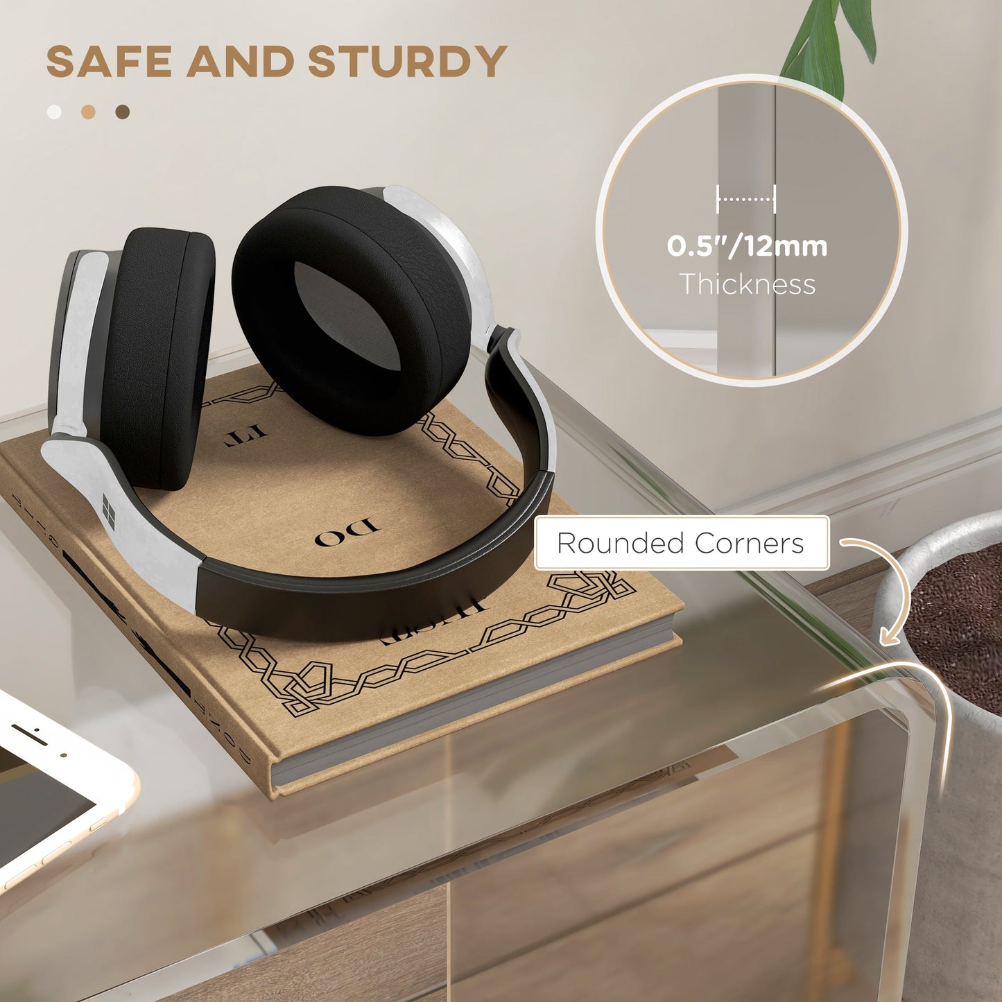 HOMCOM Clear Acrylic End Table, Small-Space Storage