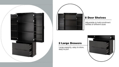 Modern Fluted Kitchen Pantry Cabinet, Drawers & Spice Racks