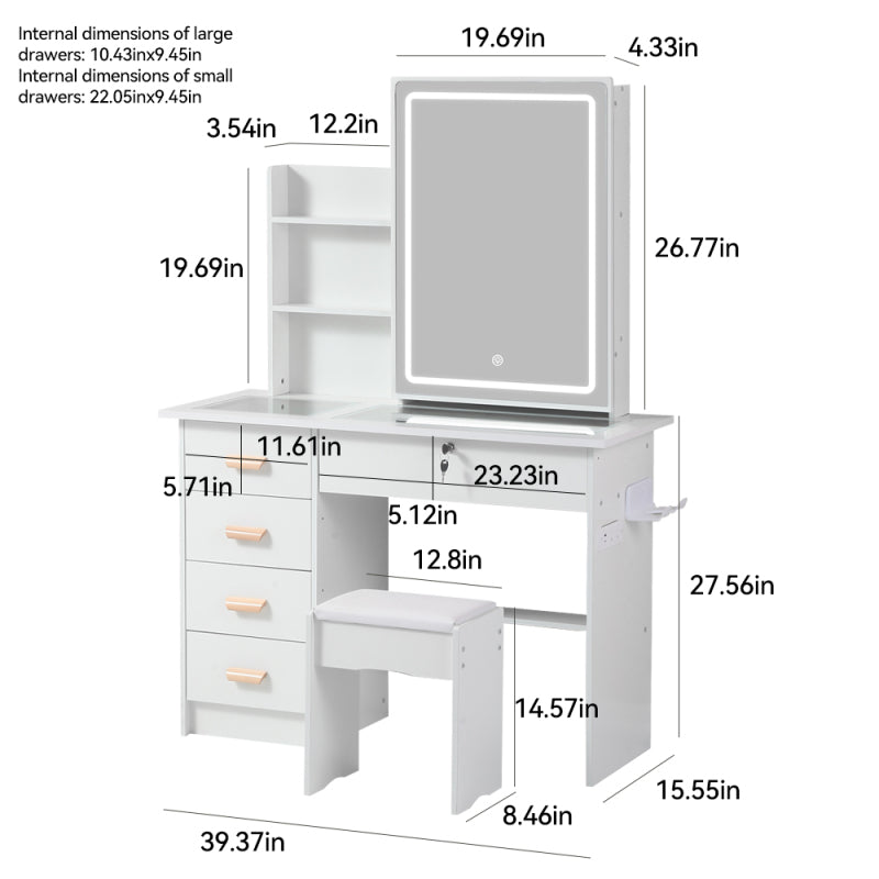 Modern Bedroom Vanity with Smart LED Mirror & Drawers