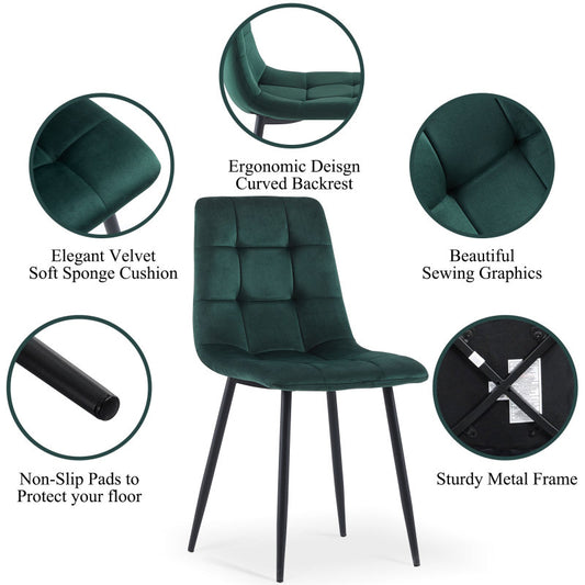 Mid-Century Green Velvet Dining Chairs for Kitchen, Set of 4