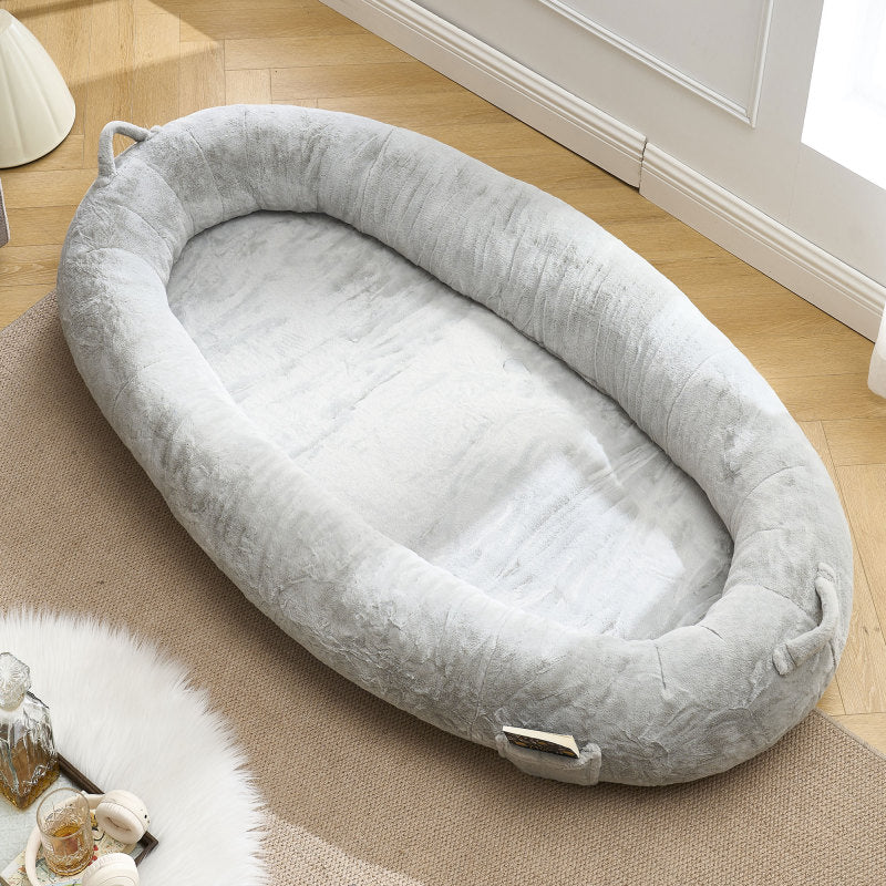 Human Dog Bed for Adult, Giant Extra Large Memory Foam Human Size Pet Bed for People, Fluffy Plush Dog Bed for Human with Storage Pocket  Cover Portable Handle Non-Slip Bottom