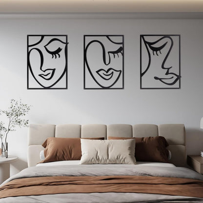 Cinq Minimalist Wall Decor for Living Room, 3‑Pc Line Faces